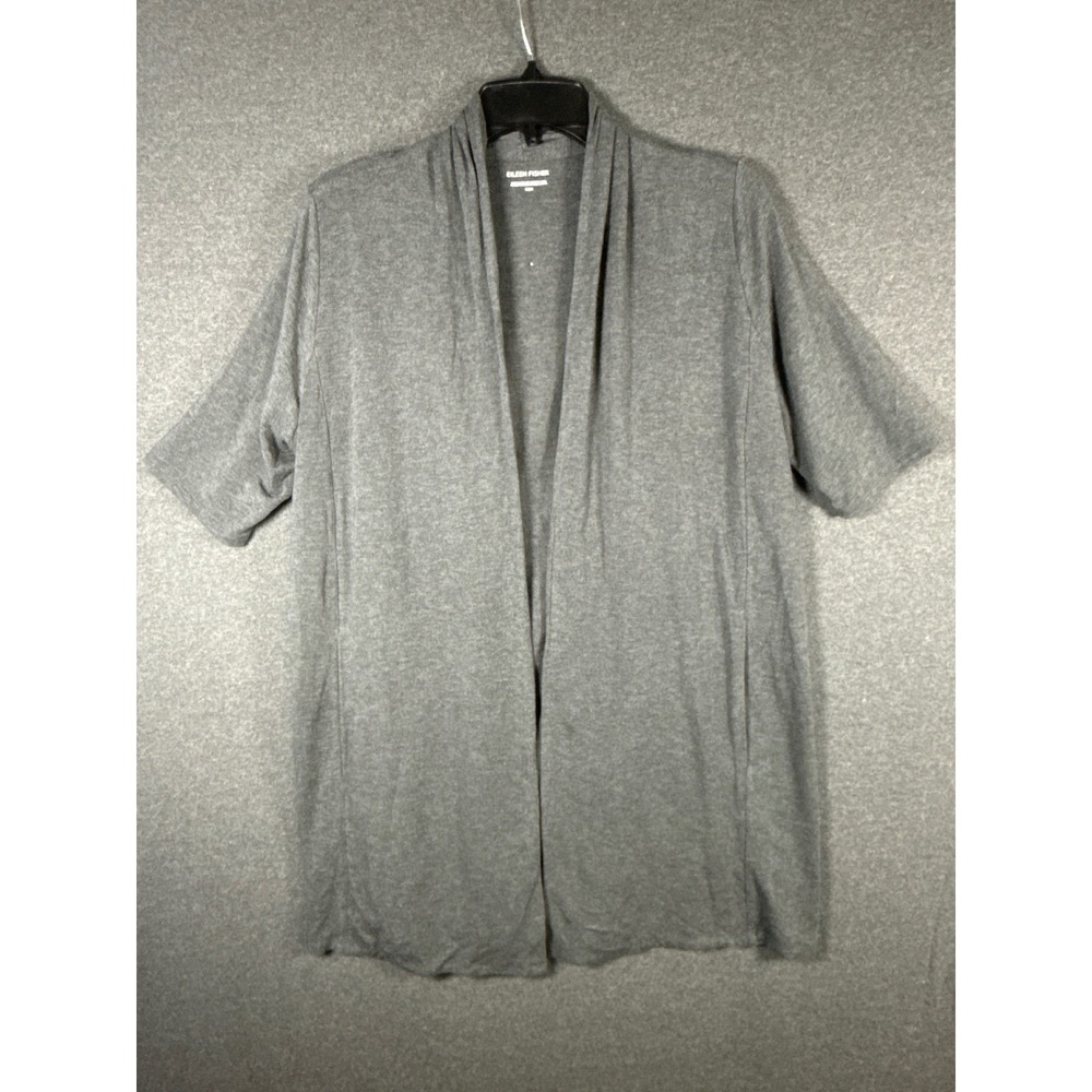 Eileen Fisher Womens Medium Grey Tencel Open Front Short Sleeve Cardigan Casual
